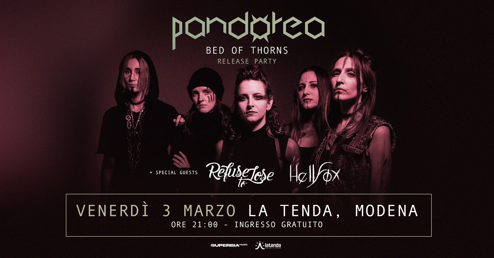 PANDOREA - "Bed Of Thorns" release party w/ Hellfox, Refuse To Lose